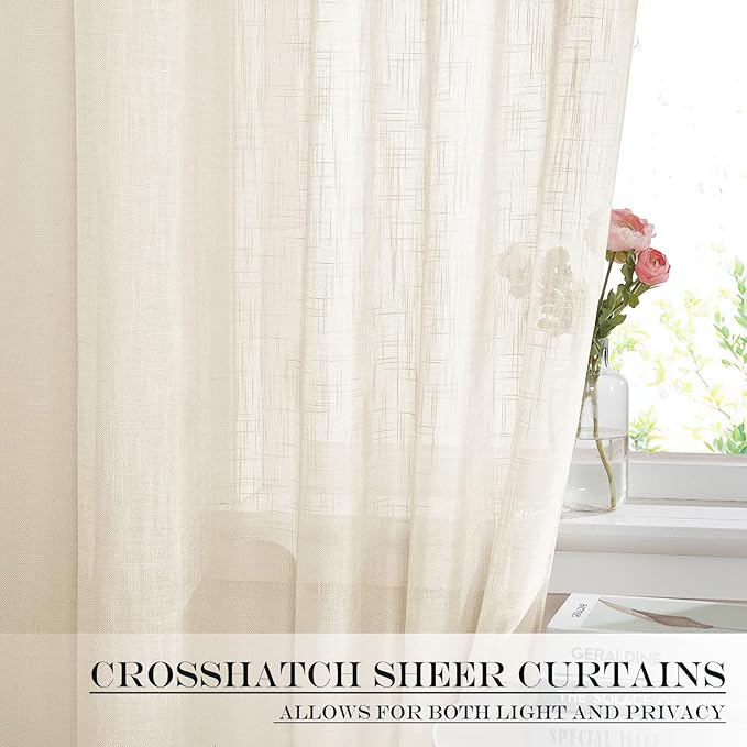 NICETOWN Sheer Privacy Curtains for Front Back Door,Farmhouse Rod Pocket Small Kitchen Short Panel French Door Curtains for Windows, 26" W x 64" L, 1 Piece, Beige