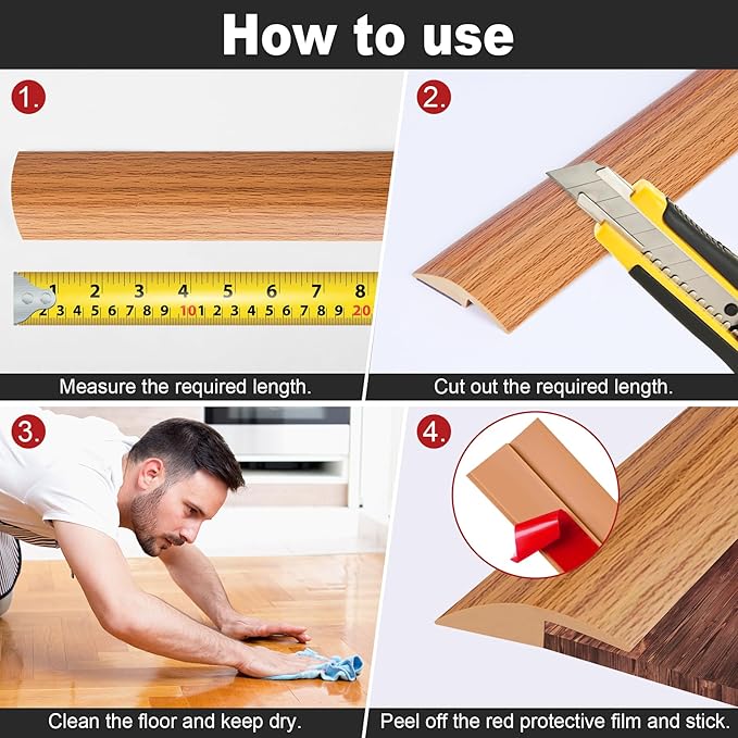 20Ft Carpet Floor Transition Strip, Self Adhesive Floor Edging Trim Strip, PVC Threshold Cover for Doorway, Floor Divider Strip Suitable for Threshold Height Less Than 5 mm - Light Brown Coffee