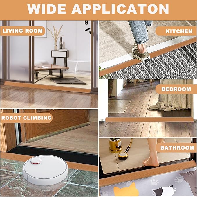 Vinyl Door Threshold Flooring Transition Strip Self Adhesive Carpet Edging Strip for Laminate Doorway Edge Threshold from 3/5" to 4/5" (Yellow Wood Grain, 6.6 Ft)