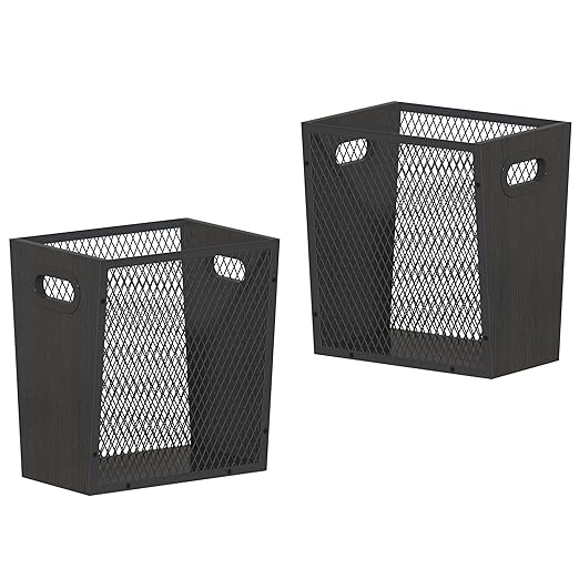 Piskyet Black Office Trash Can for Near Desk,4.5 Gallon Unique Wood Bedroom Garbage Can,Vintage Wastebasket with Handle, Decorative Trash Can for Home Office,2pack 10.8" L x 7.8" W x 11.8" H