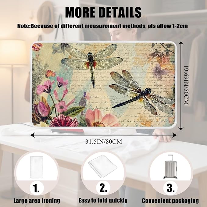 Vintage Ironing Pad Dragonfly Ironing Blanket Thick Travel Iron Pad Heat Resistant Ironing Board Cover for Table Top, Washer, Dryer,32 x 16 Inch Ironing Mats