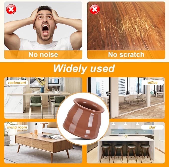 CHUNZEXI 32 Pack Chair Leg Floor Protectors for Hardwood Floors, Silicone Felt Covers Pads Caps, Protect Wood Furniture Feet Floors Noise Reduce and Scratch (Universal Small & Brown)
