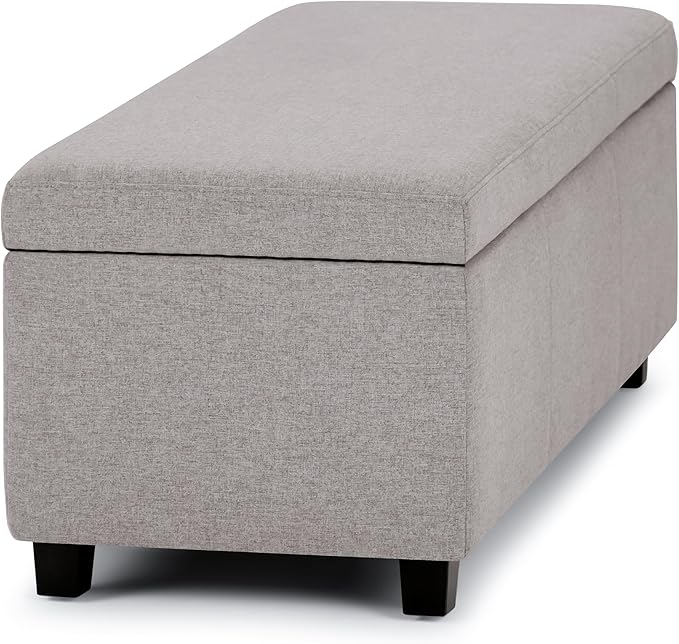 SIMPLIHOME Avalon 48 inch Wide Contemporary Rectangle Storage Ottoman Bench in Cloud Grey Linen Look Fabric, Assembled, for the Living Room, Entryway and Family Room