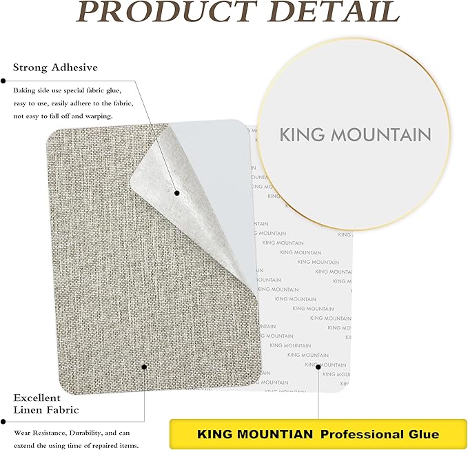 KING MOUNTAIN Coarse Linen Repair Patches, Self-Adhesive Linen Fabric Patches, 8X11 inch Extra Size, Multi Color, Can be Used for Linen Sofa Repair and Linen Clothes Repair(8" x 11",Cream-Gray 1.0)