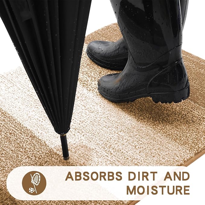 Kitinjoy Indoor Outdoor Door Mat, 36x24 Non-Slip Absorbent Dirt Trapper, Low-Profile Washable Inside Entrance Front Floor Mat, Sturdy Soft Entry Doormats for Entryway, Camel