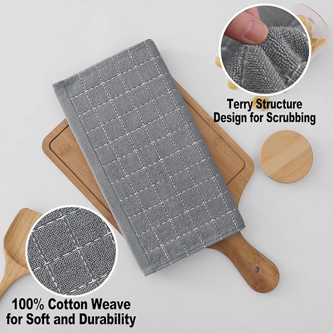 Homaxy 100% Cotton Terry Kitchen Dish Cloths, Ultra Soft and Absorbent Dish Towels for Kitchen, Suitable for Drying and Washing Dishes, 6 Pack, 12 x 12 Inches, Grey