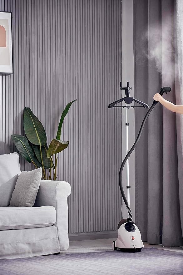 SALAV GS18 Full-Size Clothes Steamer - 1500W Power, 1.8L Water Tank, 60-Min Garment Steam, Iron Clothing, Adjustable Pole & Wheels for Easy Storage, Professional Standing Steamer for Clothes, White