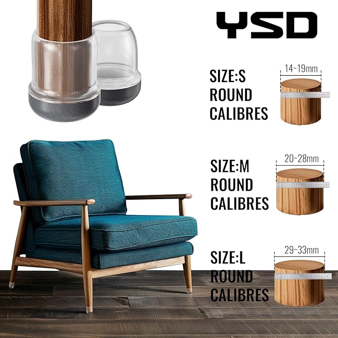 YSD 1.25Inch 24 Pcs Silicone Chair Leg Floor Protectors,Hair and dust Resistant Round Chair Leg Caps for Tilt Chair Legs,Carpet Hardwood Floor Protectors with Gray Pads