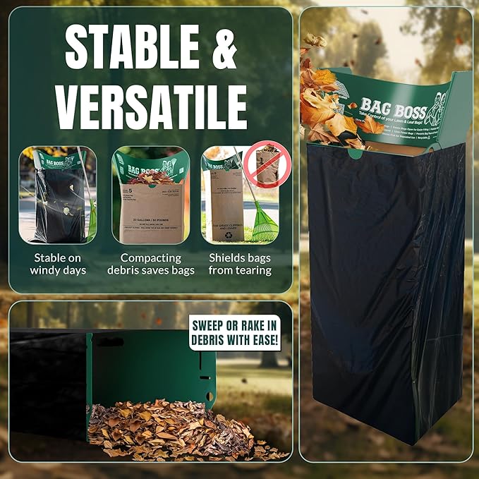 Lawn & Leaf Bag Holder Stand | Fits 33-55 Gallon Paper or Plastic Yard Waste Bags | Foldable Trash Bag Holder Stand