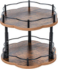 Lazy Susan Spice Rack Organization for Cabinet - 2 Tier Adjustable Height Lazy Turntable Spice Organizer for Kitchen Countertop & Pantry, Wood 10 Inch Seasoning Storage, Black
