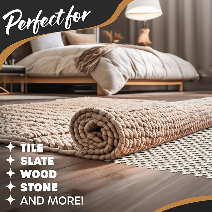 Nevlers 2 x 10 Ft Non Slip Rug Pad | Open Weave PVC Anti Skid Rug Gripper for Hardwood Floors & Other Surfaces | Non-Slip Pads for Under Rugs | Under Carpet Non Slip Pad | Customizable Carpet Gripper