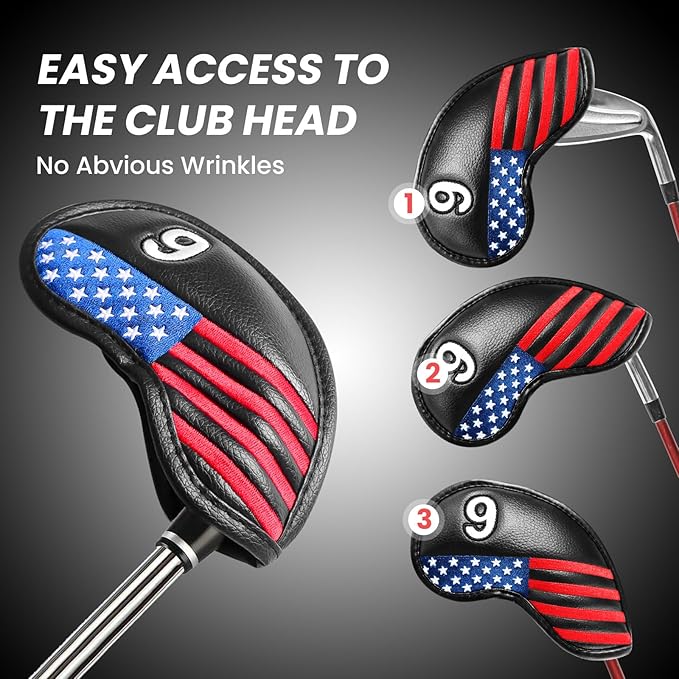 FINGER TEN Golf Club Covers for Irons Magnetic Value 11 Pack, Synthetic Leather Deluxe Head Cover Set Headcovers for Irons Fit Main Iron Clubs