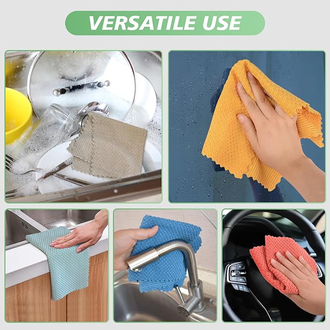 SINLAND Microfiber Dish Cloth for Washing Dishes Rags Best Kitchen Washcloth Cleaning Cloths with Poly Scour Side Popcorn Texture 5 Color Assorted 12Inchx12Inch 10 Pack