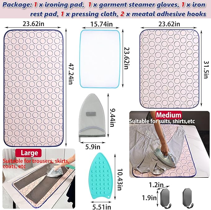 Portable Ironing Mat for Table Top Ironing Pad for Countertop Thick Ironing Blanket Over The Door Steamer Pad Washer Dryer Heat Resistant Pad Cover Travel Ironing Board (Medium 31.5"x23.6")