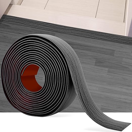 16.4Ft Floor Transition Strip Self Adhesive Vinyl Cover Floor Strip Flat Divider Transition Strip Wood Grain Design for Laminate Floor Gaps and Doorway Transitions (16.4Ft x 2 Inch, Gary)
