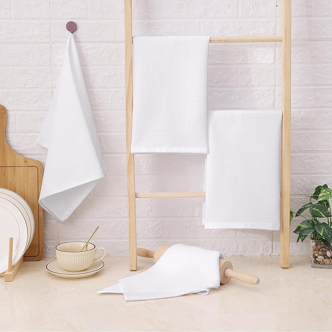 Homaxy 100% Cotton Waffle Weave Kitchen Towels - 6 Pack Soft and Absorbent Dish Towels - 16 x 26 Inches Quick Dry Hand Towels - White