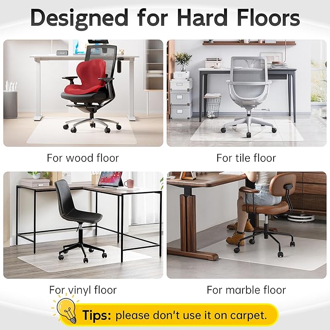 Office Chair Mat for Hardwood Floor, 58" x 44" Clear Computer/Desk Chair Mat for Hard Floor, Thicker, Easy Glide, Non-Slip, Protects Hard Surfaces from Scratches, Ideal for Home or Office