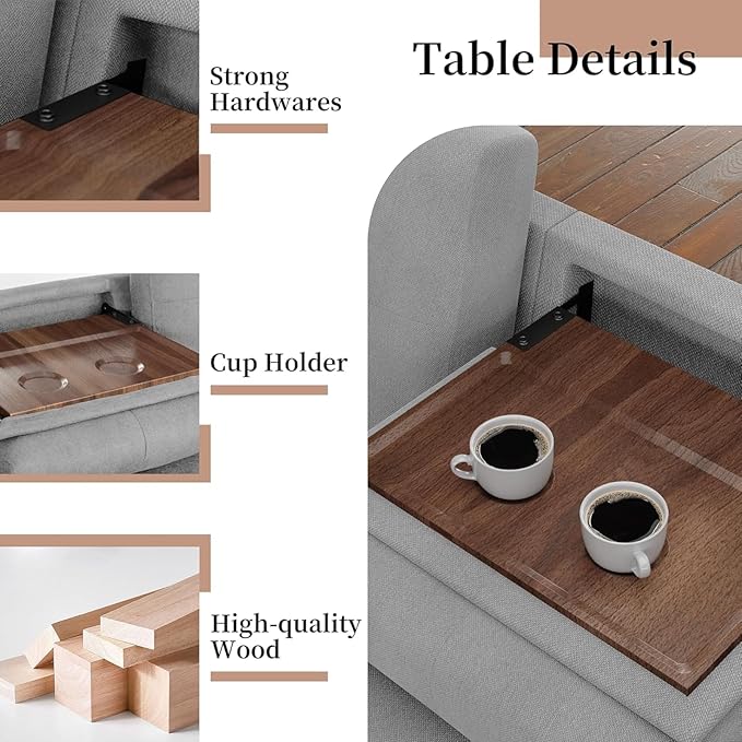 JAMFLY 108" Modular Sectional Sofa with Storage, L Shaped Sofa Couch with Reversible Ottoman, 4-Seat Convertible Sectional Couches with Cup Holders for Living Room, Apartment, Light Grey