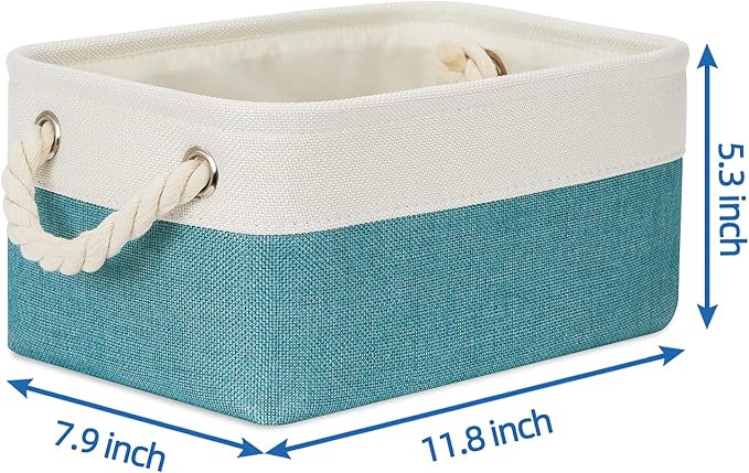 Temary Small Fabric Basket Shelf Storage Bins for Organizing 6 Pcs Decorative Baskets for Gifts Empty Collapsible Small Storage Bins for Home, Closet(Teal,11.8 L x 7.9 W x 5.3 H inches)