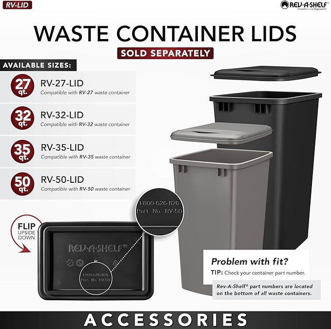 Rev-A-Shelf Double Trash Can Under Kitchen Cabinets Pullout, 35 Quart 8.75 Gallon with Soft-Close Slides, White, 53WC-1835SCDM-211