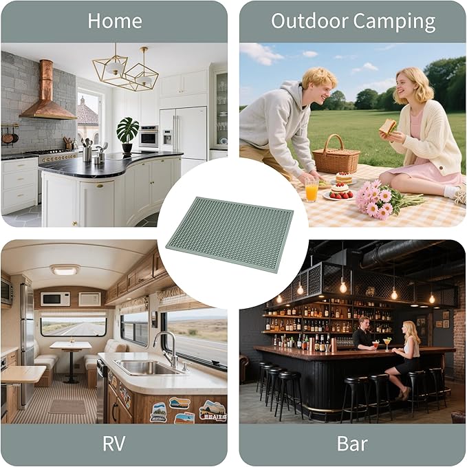 Dish Drying mat - 18" x 12" Green Silicone Drying mat, Kitchen Counter Dish Drying mats,Rubber Dish Drying mat, Applies to bar mat、Coffee mat