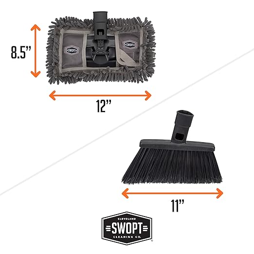 SWOPT Angled Broom Head + 12” Dust Mop Head + Plastic Dustpan – Multi-Surface Cleaning Kit Interchangeable with All SWOPT Cleaning Products for More Efficient Cleaning and Storage