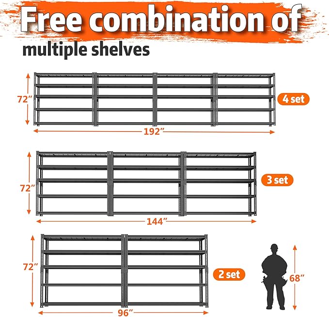 Storage Shelves Heavy Duty, 2 PCS 48" L x 18" W x 72" H Garage Wire Shelving Unit Loads 2800LBS, 5-tier Adjustable Metal Industrial Utility Shelf Rack for Kitchen, Laundry Room, Warehouse, Basement