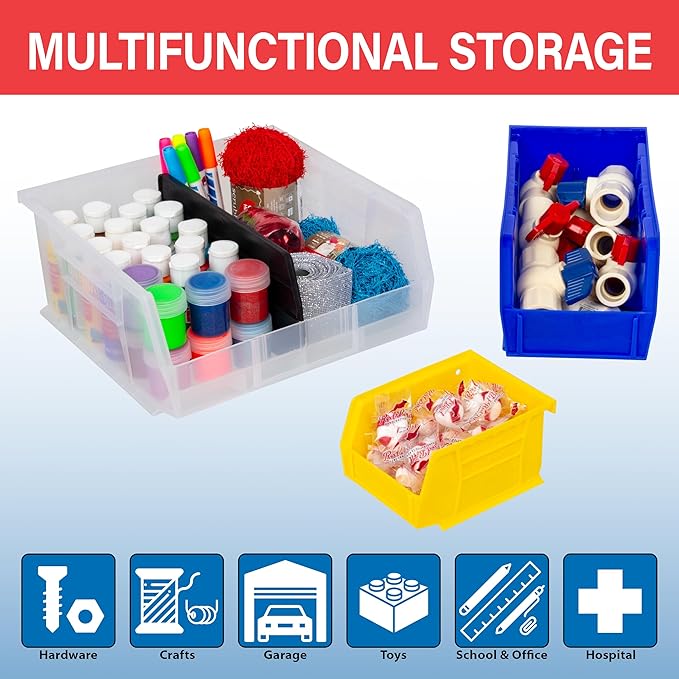 Akro-Mils 30270 AkroBins Plastic Storage Bins, Space-Saving Stackable Bins for Garage, Pantry, Craft Organization, 18" x 16" x 11", Red, 3-Pack
