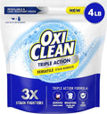 OxiClean Triple Action Versatile Stain Remover Powder, Use with Detergent, Removes Tough Stains like Grease, Blood and Grass, Brightens Colors and Whites, Chlorine Free, 4 lbs