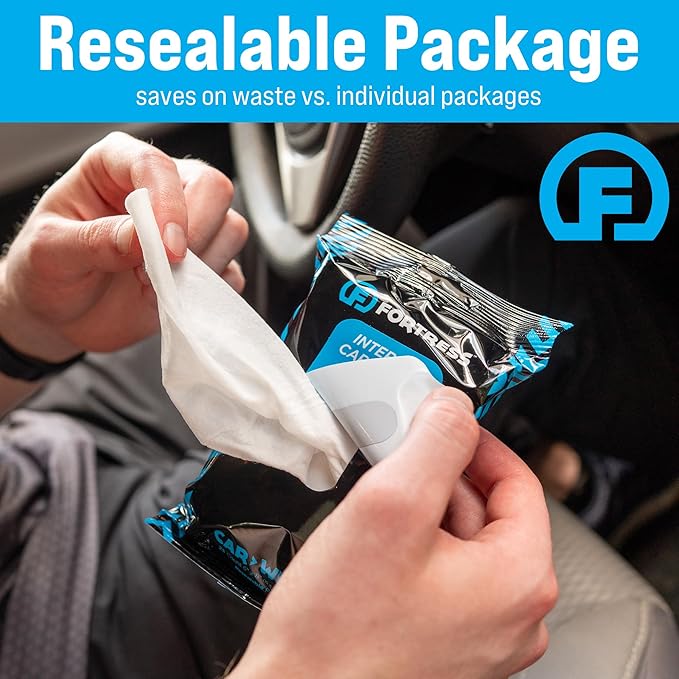 Fortress Car Interior Wipes (25 ct, Pack of 63) for Car Interior Cleaning, Dashboard, Seats, Detailing, and Steering Wheel [Travel Size] Skin-Safe Car Interior Cleaner Supplies