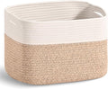 Woven Cotton Rope Storage Basket for Organizing, Cute Decorative Baskets for Gifts Empty, Organizer Bins for Dog Toy, Baby Laundry, 15“×11”×9.5“, Off White & Brown
