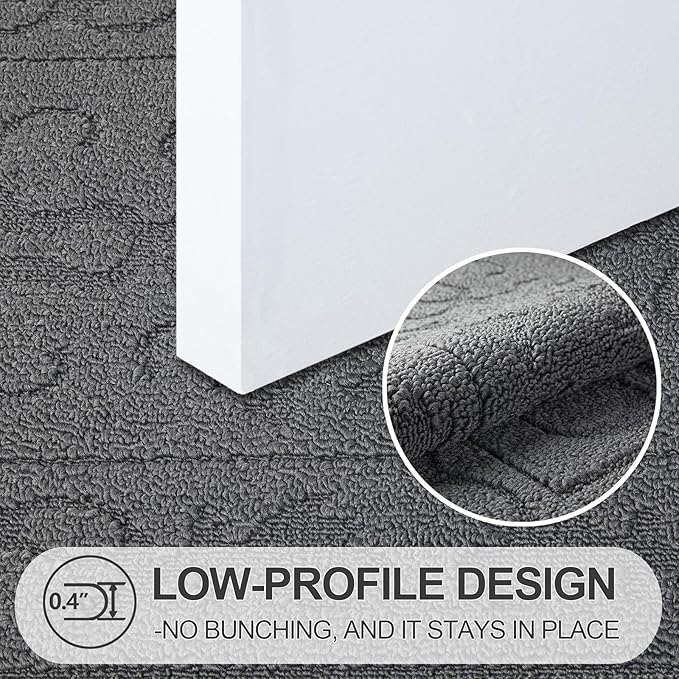 FONEYI Indoor Door Mat 20" x 32", Dirt Trapper Door Mats Non-Slip Entryway Rugs Washable, Absorbent Resist Dirt Welcome Mat, Low Profile Inside Floor Mats for Front Back Door and Entryway, Grey