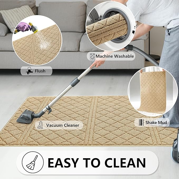 REFETONE Indoor Doormat, Front Back Door Mat 20"x32" Absorbent Rubber Backing Non Slip Door Mats, Low-Profile Resist Dirt Entrance Rugs, Machine Washable Door Rug Inside Floor Mat for Entryway, Beige
