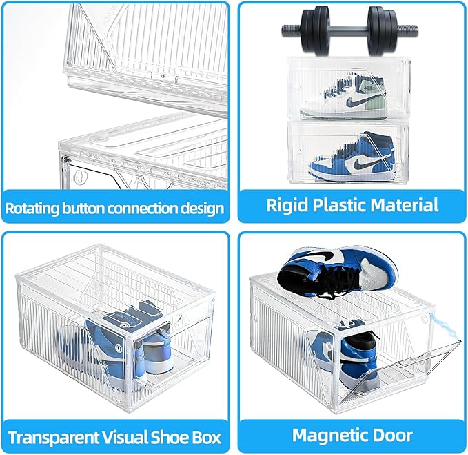 Modular XX-Large Shoe Organizer,6 Pack Shoe Storage Organizer Easy to Assemble,Shoe Box Clear Plastic Stackable,Drop Front Shoe Box with magnetic Door, Containers For Sneaker,Fit up to US Size 15