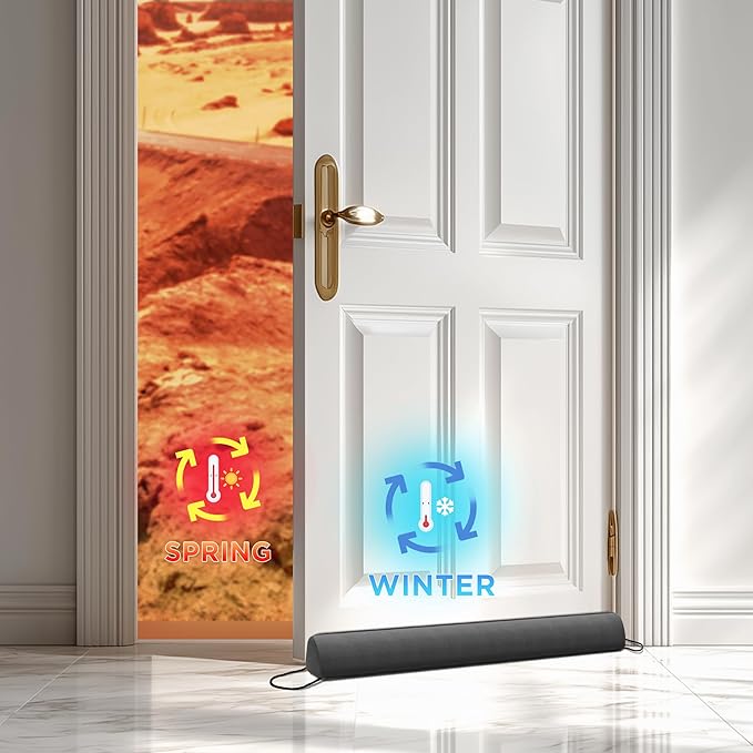 Sunolga 2-Pack 38" Door Draft Stopper Blocks Hot and Cold Air with Removable Washable Cover for Gaps Up to 3", All-Season Seal for Noise, Wind, Door Sweep for Bottom of Door, Home Essentials, Gray