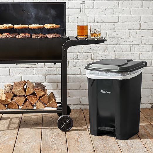 14 Gallon Step-On Trash Can/Container, Black Plastic Dustbin with Lid and Foot Pedal, Hands-Free Disposal