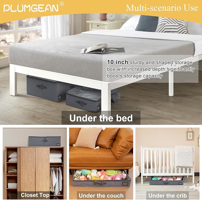 10-Inch Under Bed Storage Containers (2-Pack) | Sturdy Sidewalls | Clear Cover & Label Holder | Foldable Closet Organizer | Stores Clothing/Blankets/Sweaters/Sheets
