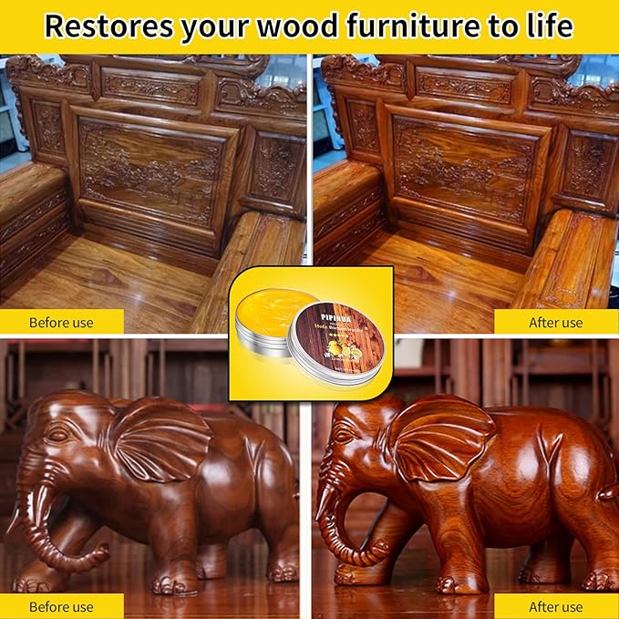 PIPIHUA Beeswax Polish and Conditioner for Wood Furniture - Waterproof & Restorer Wood Wax, Multipurpose Beeswax Furniture Polish and Cleaner for All Types and Colours, Lemon(100g with Sponge)