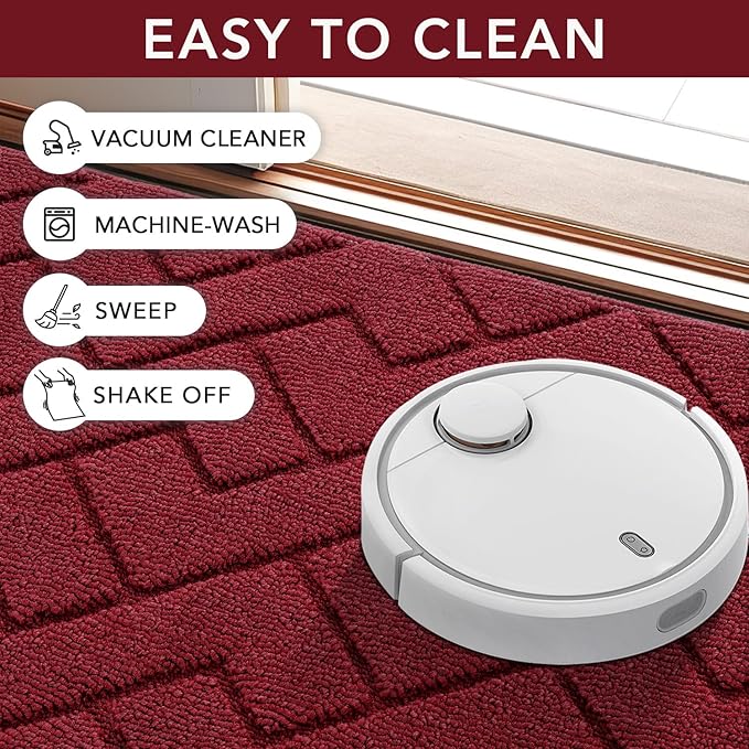 hicorfe Indoor Doormat,Front Back Door Mat Rubber Backing Non Slip Door Mats 20"x48" Absorbent Resist Dirt Entrance Doormat Inside Floor Mats for Entryway Washable Low-Profile（Red）