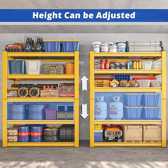 REIBII 72''H Garage Shelving 3010 LBS Storage Shelves Adjustable Metal Shelving 5 Tier Metal Shelves for Storage Industrial Shelf for Kitchen Pantry Warehouse Basement 72" HX35.5 WX16 D