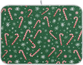 Christmas Candy Cane Dish Drying Mat for Kitchen Countertop 16x18 Winter Snowflake Green Xmas Small Drying Mat Reusable Quick Dry Dish Sink Mats Easy Clean Decorative Essentials