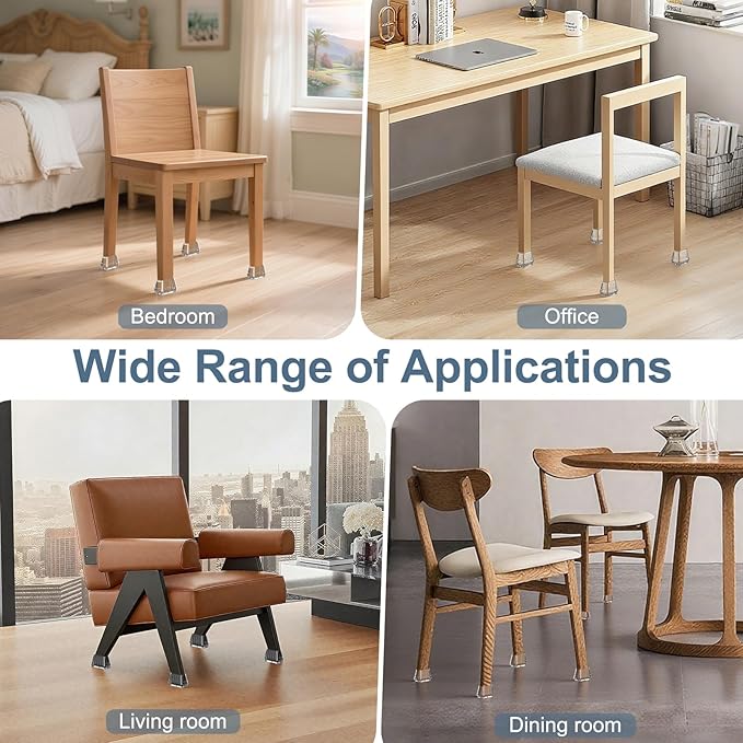 24PCS Rectangular Chair Leg Floor Protectors for Hardwood Floors, Thicken Rubber Chair Leg Cap Covers, Non Slip Furniture Leg Pads to Protect Wood Tile Floors from Scratches and Reduce Noise