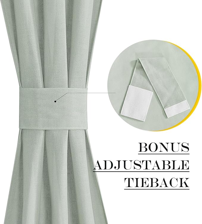 NICETOWN Linen French Door Privacy Light Reducing Door Curtain with Tieback Rod Pocket Sheer Curtain 1 Panel for Glass Feature Open Weave Textured Linen - 26" W x 72" L, Sage Green