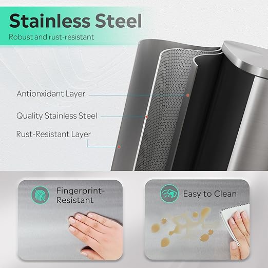 WLIVE 13 Gallon Stainless Steel Trash Can with Inner Bucket, Kitchen Garbage Can with Lid, 50L Soft Close Step Trash Can with Metal Foot for Home, Kitchen, Laundry Room, Office, Silver