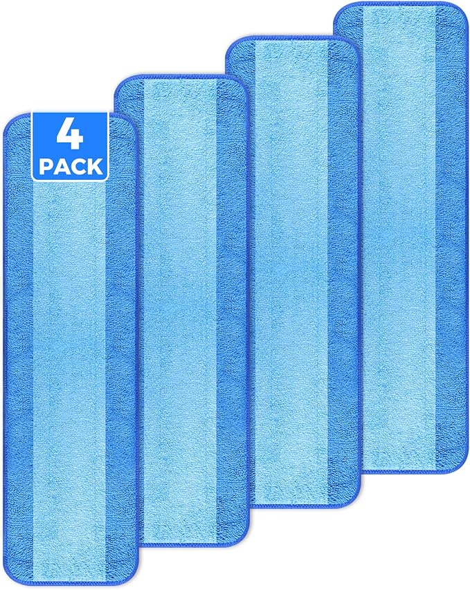 4-Pack Microfiber Cleaning Pads, 18-Inch Microfiber Mop Pads Compatible with Bona Mop, Washable and Reusable Mop Pad Refills for Hardwood Tile Laminate Floors