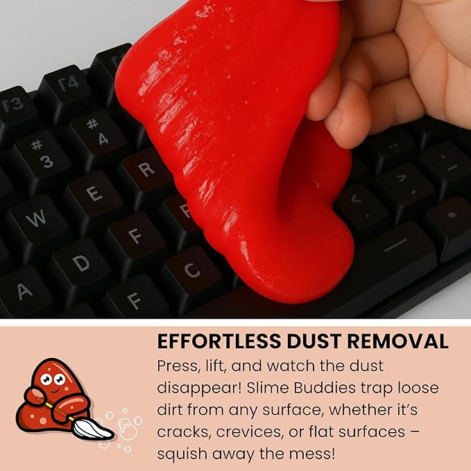 Slime Buddies Car Cleaning Gel Putty - Strawberry Scented Interior Detailing Tool for Cup Holders, Air Vents & Keyboard - Reusable Auto Detailing Accessories - Dust Remover Goop - Gifts for Men Women