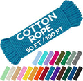 TECEUM Cotton Rope 3/16” (5 mm) – 100 FT – Strong All-Purpose Braided Rope – Natural Cotton – for Crafting, Сamping, Clothes Line, DIY, Indoor & Outdoor Use – Sky Blue