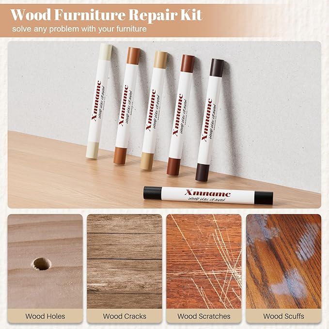 Wood Filler Sticks, 12 Colors Wood Wax Crayons Furniture Markers Touch Up for Repair Any Furniture Scratch, Scuffs, Cracks and Nail Holes on Wood Furniture, Floors, Doors, Cabinets, Tables