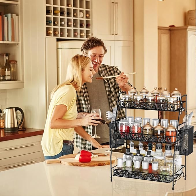 3-Tier Large Size Storage Rack,Counter Organiztion for Bathroom Countertop Organizer Shelf for Spice Racks for Kitchen/Sink/Bedroom/Living room/Office/Plant Rack with Two Metal Baskets