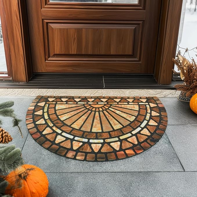CHICHIC Welcome Door Mat 18 x 30 Inch Front Doormat Outdoors for Home Entrance Outdoors Mat for Outside Entry Way Doormat Entry Rugs, Heavy Duty Non Slip Rubber Back Low Profile, Orange Brown